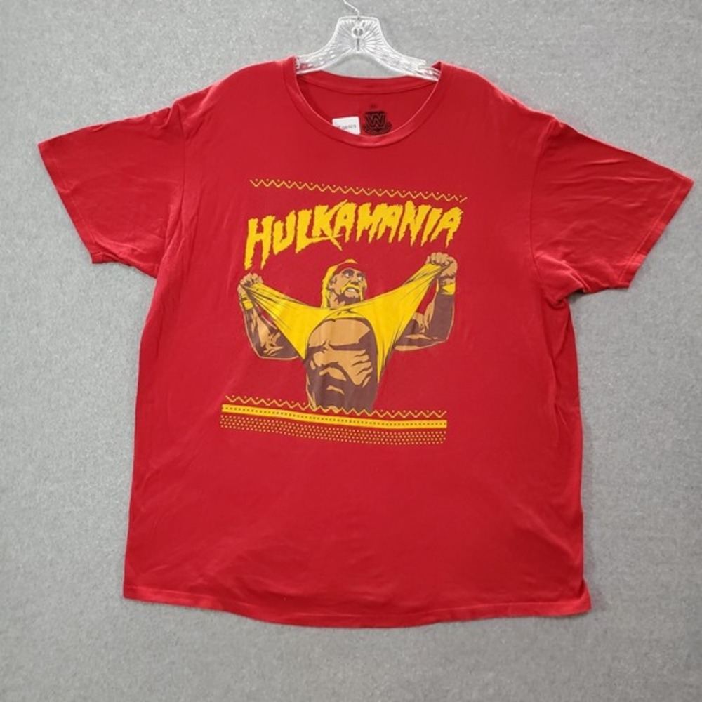 WWE Men Shirt XL Red Hulkamania Hulk Hogan Logo Graphic Print Crew Neck Tee